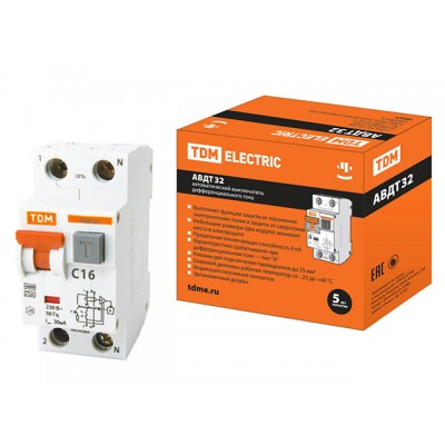 Выключатель дифференциальный автоматич. АВДТ-32 C16 30мА тип А TDM