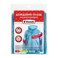 Дождевик-плащ голубой Komfi (полиэтилен, капюшон, резинки на рукавах, на кнопках, 70x118см, 18мк)
